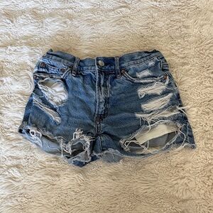American Eagle Outfitters Blue Distressed Jean Shorts